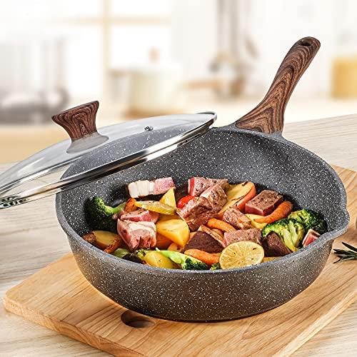 SENSARTE Nonstick Deep Frying Pan Skillet, 10/11/12-inch Saute Pan with Lid, Stay-cool Handle, Chef Pan Healthy Stone Cookware Cooking Pan, Induction Compatible, PFOA Free (10-Inch) - CookCave