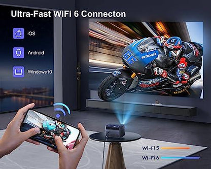 [Auto Focus/Keystone] 4K Projector with WiFi 6 and Bluetooth 5.2, FHD Native 1080P WiMiUS P64 Outdoor Movie Proyector, 50% Zoom, Home Projector Compatible with iOS/Android/HDMI/TV Stick - CookCave