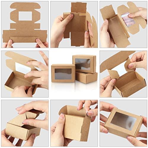 BadenBach 50 Pack Small Rectangle Kraft Paper Boxes with Clear Windows,3.33" x 2.35" x 1.18",Mini Soap Present Treat Gift Box for Bakery Candy,Chocolate Packaging Jewelry Display Wedding Party Favor - CookCave