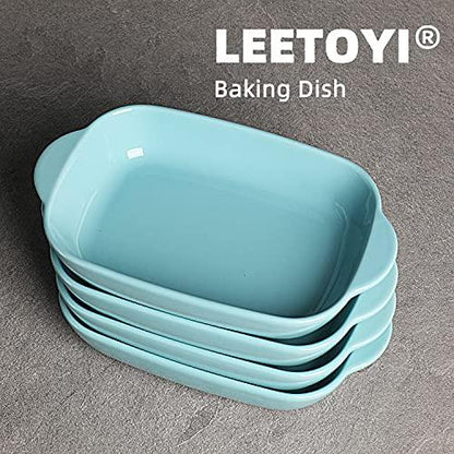 LEETOYI Ceramic Small Baking Dish 7.5-Inch Set of 4, Rectangular Bakeware with Double Handle, Baking Pans for Cooking and Cake Dinner (Turquoise) - CookCave