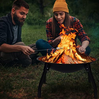 Cogesu Fire Pit, 22in Foldable Wood Burning Fire Pits for Outside, FirePit with Carry Bag, Spark Screen & Poker, Pack Grill, Folding Legs for Camping, Picnic, Bonfire - CookCave