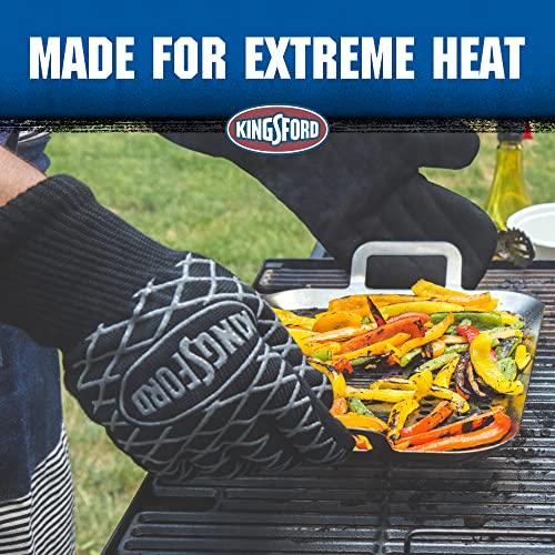 Kingsford Extreme Heat BBQ Grill Gloves, 2 Count | Heat Resistant Barbecue Gloves | The Ultimate Heat Barrier Silicone Grilling Gloves with Anti-Slip Safe Grip, Black, 1 Size Fits All - CookCave