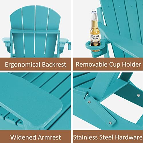 ABCPATIO Folding Plastic Adirondack Chair - Outdoor Weather Resistant Adirondack Chairs with Cup Holder, Stackable Seating for Patio, Porch, Deck, Pool, Garden, Backyard (Seat Width 20", Turquoise) - CookCave