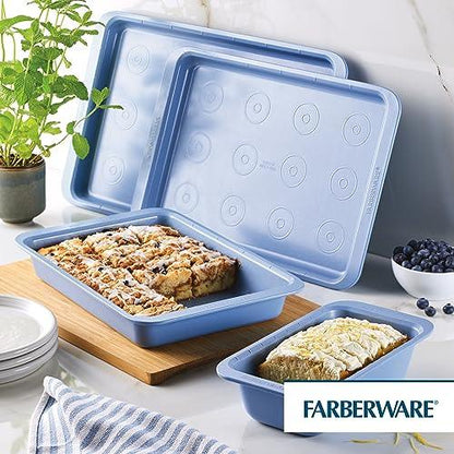 Farberware Easy Solutions Nonstick Bakeware/Baking Set, Includes Cookie Pans, Loaf Pan, and Cake Pan, 4 Piece - Blue - CookCave