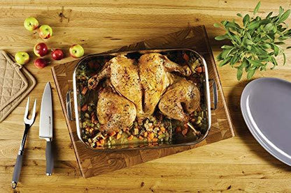 Anolon Triply Clad Stainless Steel Roaster / Roasting Pan with Rack - 17 Inch x 12.5 Inch, Silver - CookCave