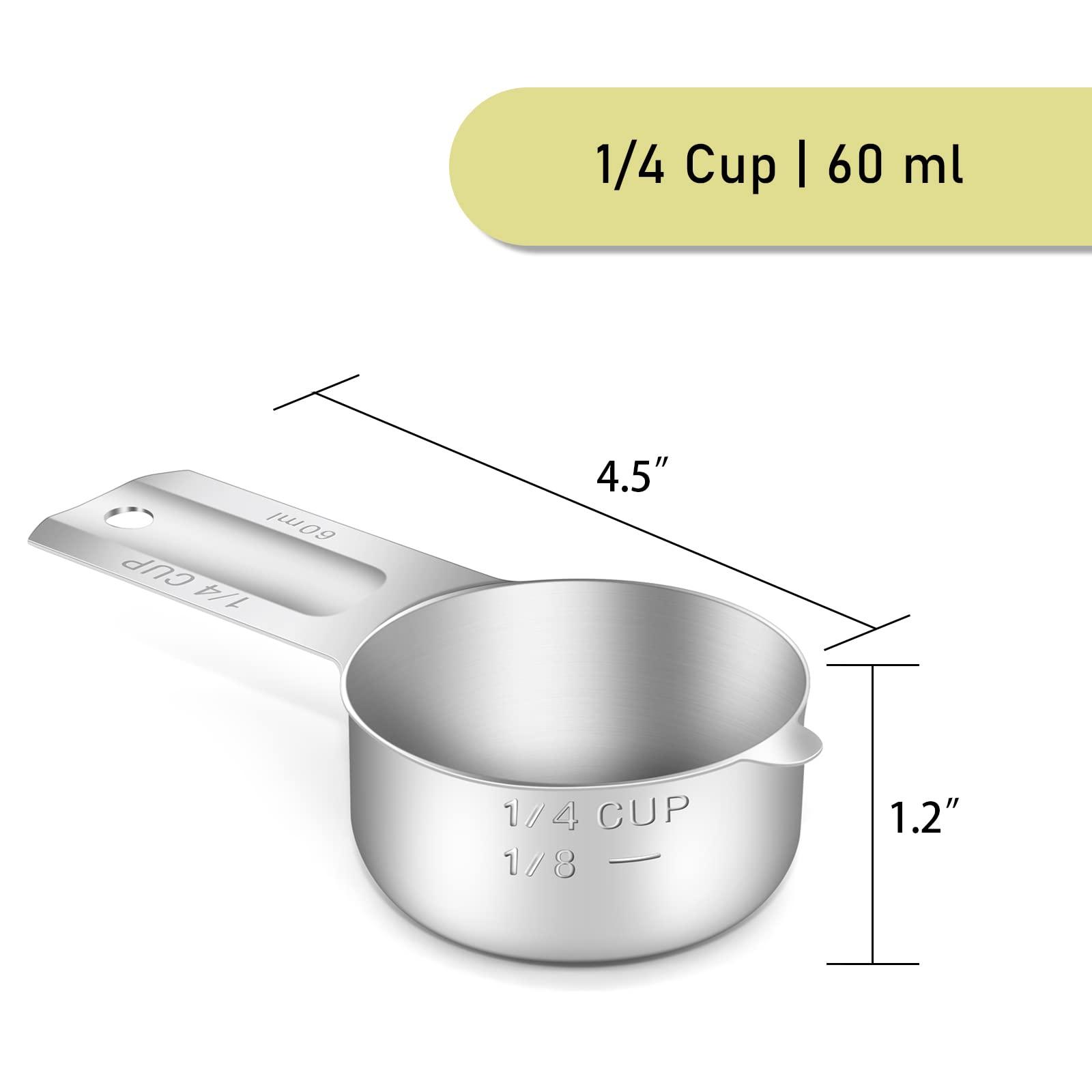 BERYLER® 2 Pack 1/4 Cup (4 Tbsp | 60 ml | 60 cc | 2 oz) Measuring Cup, Stainless Steel Measuring Cups, Metal Measuring Cup, Kitchen Gadgets for Cooking - CookCave
