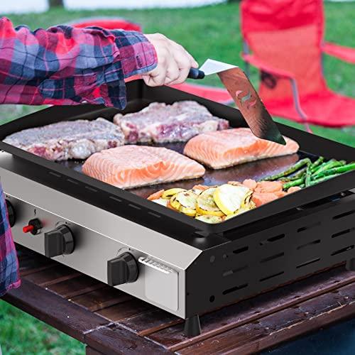 ADREAK 25.6 Inch 3 Burner BBQ Gas Grill Griddle, Stainless Steel Portable Detachable 30,000 BTU Table Top Propane Barbecue Grill for Camping or Tailgating (Only Griddle) - CookCave