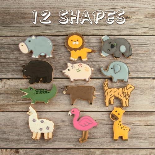 Animal Cookie Cutters for Kids, Safari Zoo Animals 12 PCS Cookie Cutters Set with Lion, Giraffe, Hippo, Panda, Koala, Elephant, Dog, Crocodile, Flamingo etc. (Gift Box) - CookCave