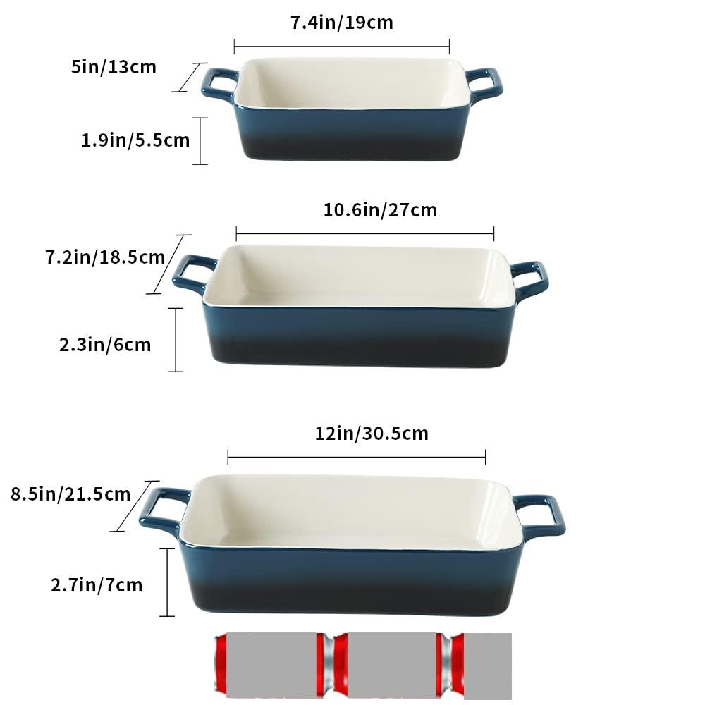 KOOV Bakeware Set, Ceramic Baking Dish, Rectangular Baking Pans Set, Casserole Dish for Cooking, Cake Dinner, Kitchen, Wrapping Upgrade, 12 x 8.5 Inches, 3-Piece (Gradient Blue) - CookCave