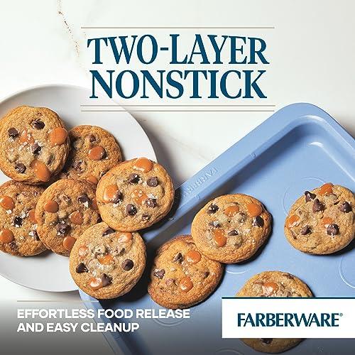 Farberware Easy Solutions Nonstick Bakeware Cookie Pan/Baking Sheet with Drop Zones and Portion Marks, 11 Inch x 17 Inch - Blue - CookCave