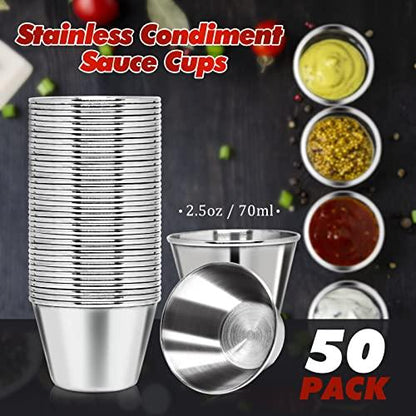 DJZZ 50 Pcs Metal Sauce Cups 2.5oz Ramekins, Stainless Steel Dipping Sauce Cups Metal Condiment Container Reusable Round Butter Dressing Sauce Cups Restaurant Small Bowls - CookCave