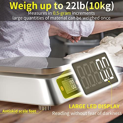 Kitchen Scales Digital Weight Grams and Ounces, MEIYA KF-H8 Food Scale for Bakers, Candle and Soap Making, Baking Scale with Stainless Steel Large Platform, 22lb, 3*AA Batteries and AC Power Adapter - CookCave