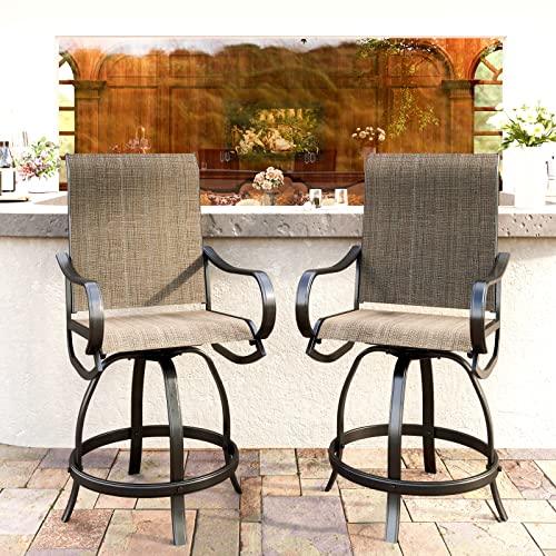 MFSTUDIO Outdoor Bar Stool, Patio Counter Height Sling Fabric Bar Chairs Set of 2, All-Weather Resistant, Brown - CookCave