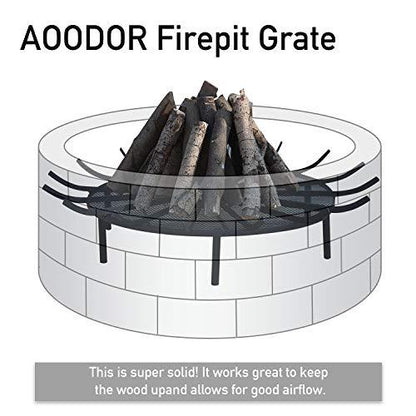 Aoodor Outdoor Fire Pit Grate Log Round 28" Kindling Tools Round Spider Wire Net Support Base Firewood Grates Complimentary Tongs Black Color - Garden Use - CookCave