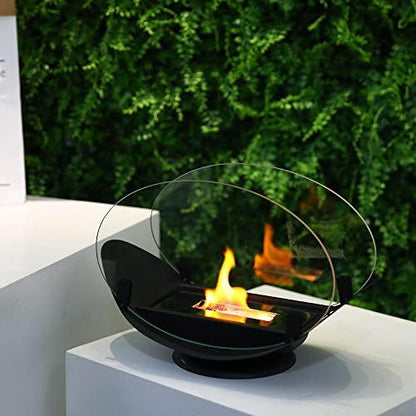 JHY DESIGN Oval Tabletop Fire Bowl with Two-Sided Glass 9.6'' High Portable Tabletop Fireplace–Clean-Burning Bio Ethanol Ventless Fireplace for Indoor Outdoor Patio Parties Events - CookCave