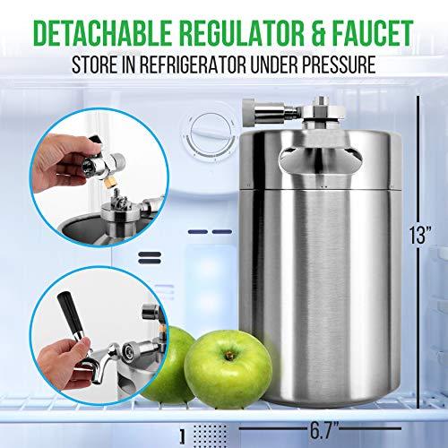 NutriChef Pressurized Growler Tap System, 128oz Double-Walled Stainless Steel Mini Keg Dispenser Portable Kegerator Kit, Co2 Pressure Regulator Keeps Carbonation for Craft Beer, Draft and Homebrew - CookCave