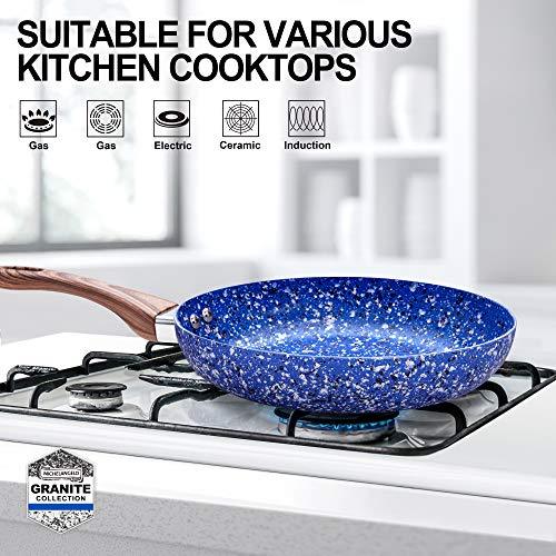 MICHELANGELO 10 Inch Frying Pan with Lid, Non-Stick Stone Frying Pan with 100% APEO & PFOA-Free Stone-Derived Interior, Nonstick Frying Pans, Granite Frying Pan, Nonstick Skillets Induction Compatible - CookCave
