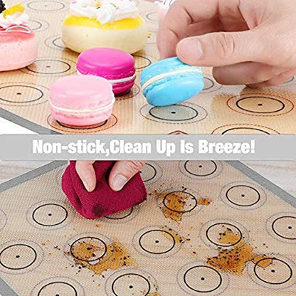 Macaron Silicone Baking Mat - Set of 2 Non Stick Silicon Macaroon Baking Sheet Cookie Liner(BPA Free/Reusable/Half Sheet),Perfect Cooking Kit for Macarons,Pastry,Cake and Bread Making (Grey) - CookCave