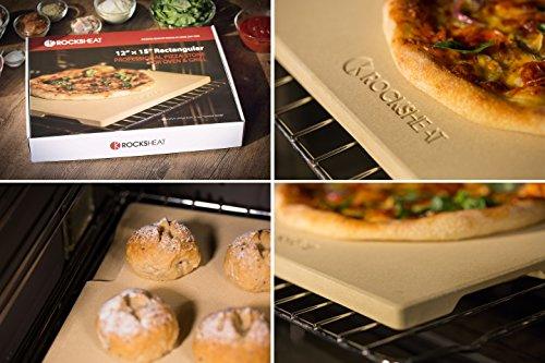 ROCKSHEAT Pizza Stone 12in x 15in Rectangular Baking & Grilling Stone, Perfect for Oven, BBQ and Grill. Innovative Double - faced Built - in 4 Handles Design - CookCave