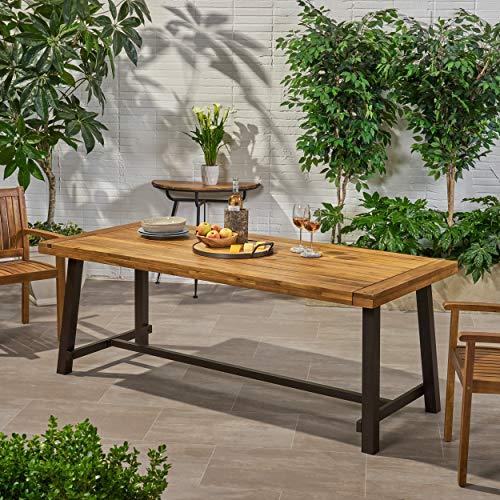 Great Deal Furniture Beau Outdoor Eight Seater Wooden Dining Table, Teak and Rustic Metal Finish - CookCave