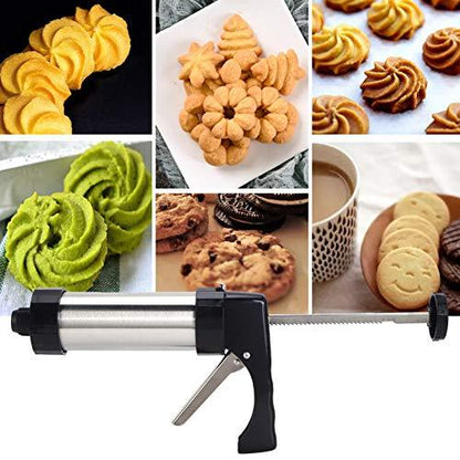 Stainless Steel Biscuits Maker, Biscuits Maker Press Kit Includes 1 Cookies Maker, 8 Biscuits Mould and 8 Nozzles for DIY Cookies Making and Cake Decoration - CookCave