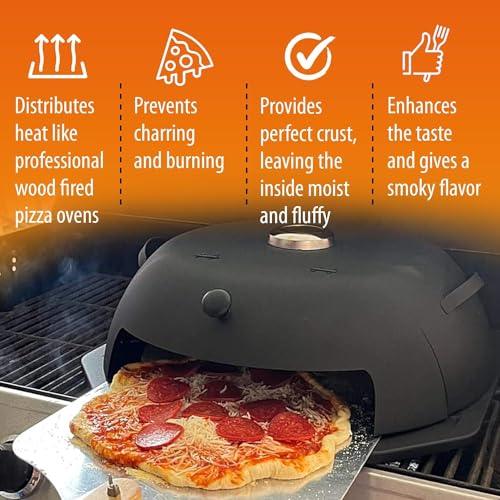 HeatGuard Pro Geras Pizza Oven for Grill - Grill Top Pizza Maker for Outside - 15" Pizza Stone, Pizza Peel Kit - Outdoor Portable Backyard BBQ Pizzas Maker Charcoal Grill, Pellet, Propane Gas Wood - CookCave