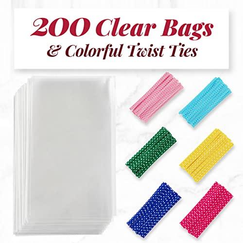 Prestee 200pk Clear Gift Bags for Favors, Cellophane Bags, 6x10 w/ 4" Twist Ties - Goodie Bags, Candy Bags, Cookie Bags for Gift Giving, Clear Treat Bags with Ties, Cellophane Treat Bags (200 Pack) - CookCave