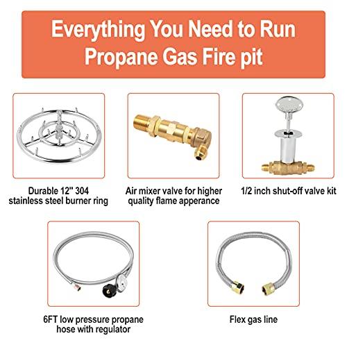 GASPRO Propane Gas Fire Pit Kit, with 12 Inch Jet Fire Pit Burner Ring, for DIY & Upgrade Propane Fire Pit, Fireplace, Heavy Duty 304 Stainless Steel, Indoor & Outdoor Use - CookCave