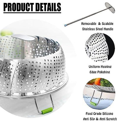 Vegetable Steamer Basket for Cooking Food Veggie Broccoli Meat Steamer Pot Cooker Expandable Steel Steamer (5.5"-9") - CookCave