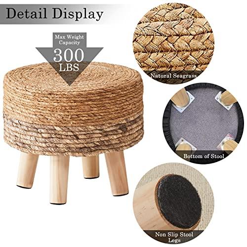 Cpintltr Ottoman Outdoor Sea Grass Stool Poufs Hand Woven Round Foot Stool for Sofa Desk Soft Step Stool Padded Foot Rest Multiple Colors Decorative Furniture Natural/Brown - CookCave