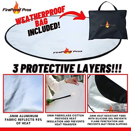 Fireproof Pros 36" Fire Pit Mat for Deck, Patio, Grass and Concrete. Thick Heat Resistant Deflector Fireproof Mat/Ember Mat. Triple Layer Fire Pit Pad, Firepit Protector, BBQ Mat for Large Fire Pit - CookCave