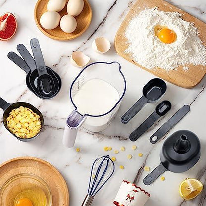 COOK WITH COLOR Measuring Cup Set - 9 PC. Nesting Stackable Liquid Measure Cup, Dry Measuring Cups and Spoons with Funnel and Scraper (Black) - CookCave