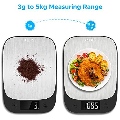 MPBEKING Digital Food Scale, Kitchen Scale Weight Grams and Oz for Weight Loss, Cooking, Baking 3g/0.1oz High Precise Multifunction Scales 304 Stainless Steel with Backlit LCD Display - CookCave