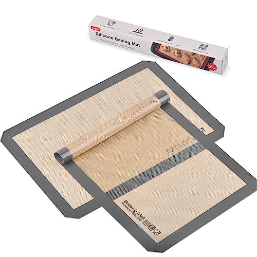 Silicone Baking Mat, Sopito Non Stick, Food Safe Cookie Baking Mat, Heat Resistant 480℉ Oven Liners, Length 16.5'' Width 11.6'', 2 PCS-Grey - CookCave