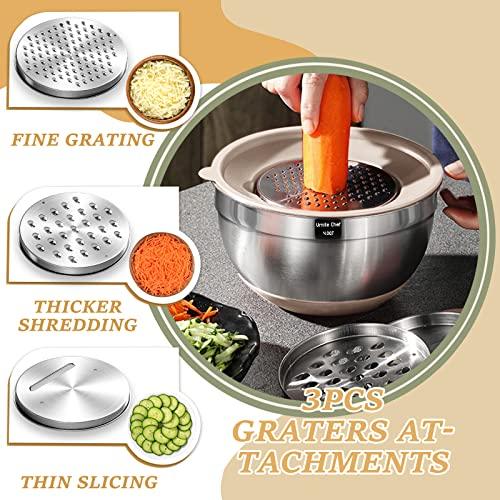 Mixing Bowls with Airtight Lids Set, 26PCS Stainless Steel Khaki Bowls with Grater Attachments, Non-Slip Bottoms & Kitchen Gadgets Set, Size 7, 4, 2.5, 2.0,1.5, 1QT, Great for Mixing & Serving - CookCave