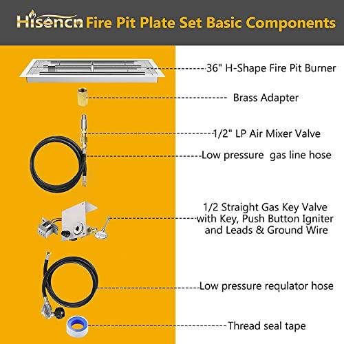 Hisencn Drop-in Fire Pit Kit 36 x 12 Inch, Fire Pit Insert H Burner with Spark Ignition and Propane Hose Kit for Propane Fire Pit, Fire Table Insert, Indoor or Outdoor Decorative Fireplace - CookCave