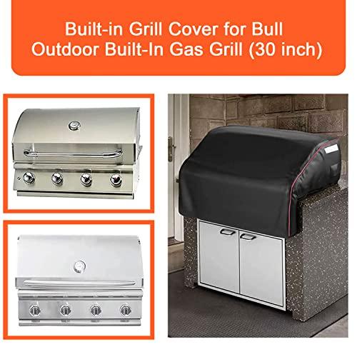 QuliMetal 30 Inch Built–in Grill Cover for Bull Gas Grills - Outdoor Products BBQ Grill Top Cover Replace for Bull 45005 Grill Head Cover with Elastic Hem, Waterproof & Windproof, 600D - CookCave