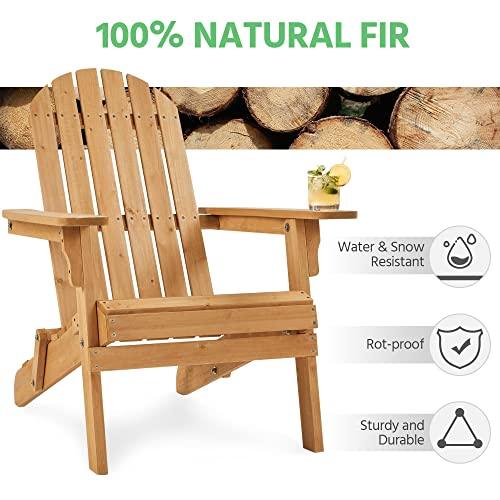 Topeakmart Set of 4 Folding Adirondack Chair Outdoor Weather Resistant Chairs for Patio Deck Garden, Backyard Deck, Fire Pit, Honey Brown - CookCave