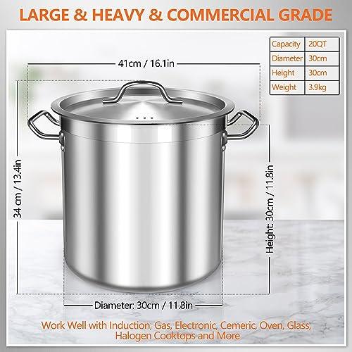 Falaja Large Stock Pot Set- 20 Quart Stockpots - Include Silicone Ladle, Slotted Spoon - Stainless Steel Cooking Pot, Soup Pot with Lid, Big Pots for Cooking, Induction Pot Stew Pot Pozole Pot - CookCave