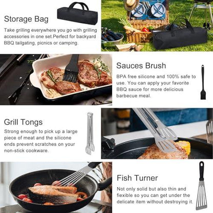 CEWOR 19pcs Flat Top Grill Accessories, Griddle Accessories Kit for Blackstone and Camp Chef, Professional Grilling Accessories, Grill Spatula Set with Enlarged Spatulas, Basting Cover for BBQ - CookCave