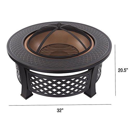 Fire Pit Set, Wood Burning Pit - Includes Spark Screen and Log Poker - Great for Outdoor and Patio, 32” Round Metal Firepit by Pure Garden - CookCave