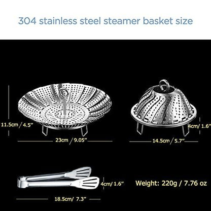 Yubng Vegetable Steamer Basket, 304 Stainless Steel Steamer for Cooking, Expendable Food Steamer to Fit Various Size Pot (5.7" to 9" + 7.3" Kitchen Tong) - CookCave