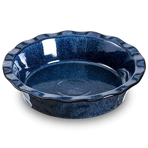 vicrays Ceramic Pie Pan for Baking - 9 inch Pie Plate, Round, Fluted and Deep Pie Dish for Tart, Pizza, Apple Pie, Quiche, Pot Pies, Cake - Reactive Glaze (Starry Blue) - CookCave