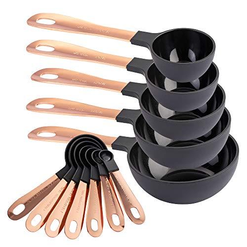 COOK WITH COLOR 12 PC Measuring Cups Set and Measuring Spoon Set with Copper Coated Stainless Steel Handles, Nesting Kitchen Measuring Set, Liquid Measuring Cup Set, Dry Measuring Cup Set (Black) - CookCave