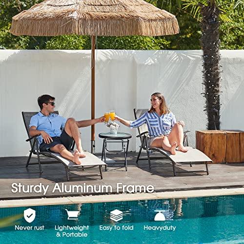 NATURAL EXPRESSIONS Chaise Lounge Outdoor, Aluminum Pool Lounger Chairs Portable Folding Patio Recliner Chair with 7 Position Adjustable Backrest for Beach, Backyard, Poolside,Lawn Supports 300 lbs - CookCave