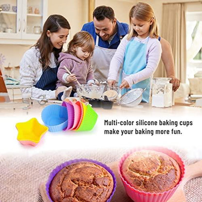 LetGoShop Silicone Cupcake Liners Reusable Baking Cups Nonstick Easy Clean Pastry Muffin Molds 4 Shapes Round, Stars, Heart, Flowers, 24 Pieces Colorful - CookCave