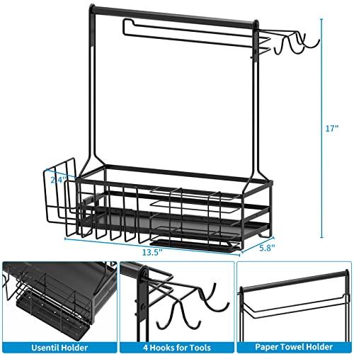 BBQ and Grill Caddy with Paper Towel Holder, Iron Steel Handle & 4 Hooks – Camper Accessories Condiment Caddy – Plates, Cutlery and BBQ Organizer for Camping Outdoor Grilling Tool Accessories - CookCave