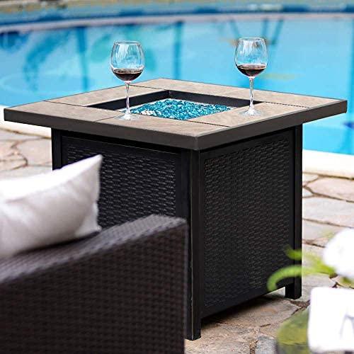 BALI OUTDOORS Propane Gas Fire Pit Table 32 inch 50,000 BTU Square Gas Firepits for Outside, Brown - CookCave