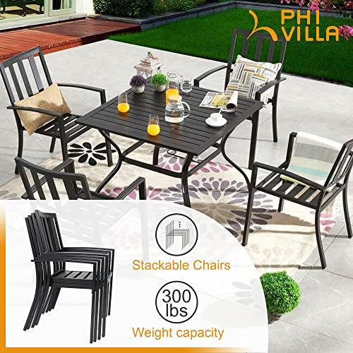 PHI VILLA Patio Dining Chairs, 300Lbs Stackable Wrought Outdoor Metal Dining Chairs with Armrest for Outdoor Kitchen Garden, Backyard - 2 Pack - CookCave