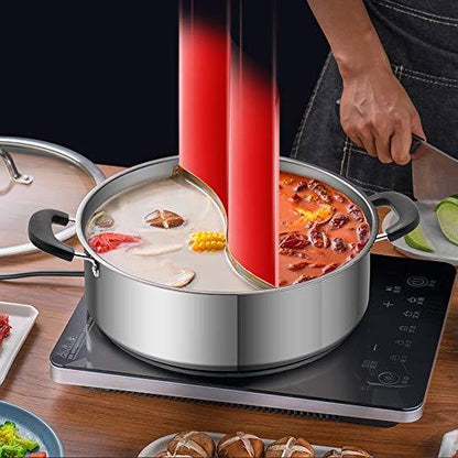 Hot Pot with Divider Stainless Steel Shabu Shabu Pot for Induction Cooktop Gas Stove Hotpot PotSuitable for 4-5 Person (12.6 inch) - CookCave